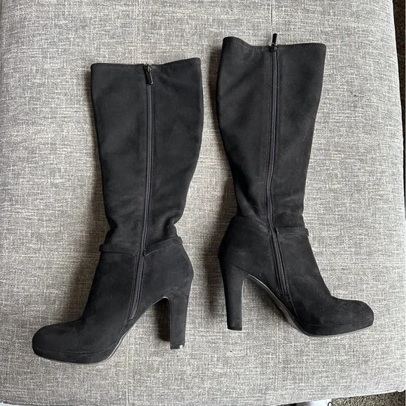 Impo Stretch Suede Leather Knee High Heeled Boots - Picture 3 of 7